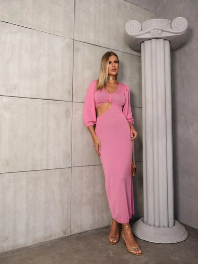 Francine Pink Modal Tricot Long Dress with Cutout