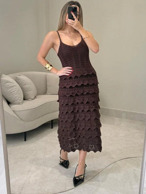 Vestido Tricot com Babados Fiuza Bege