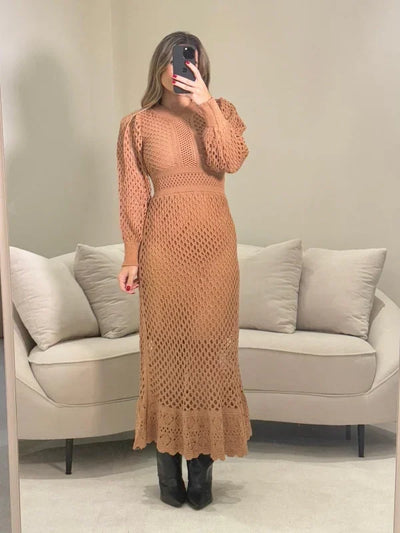 Vestido Midi Tricot Rendado Rebeca