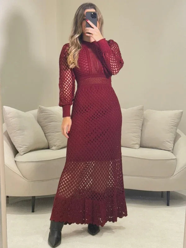 Vestido Midi Tricot Rendado Rebeca