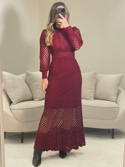 Vestido Midi Tricot Rendado Rebeca