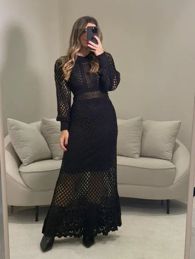 Vestido Midi Tricot Rendado Rebeca