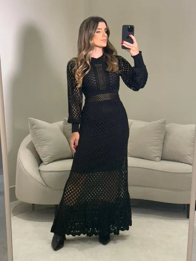 Vestido Midi Tricot Rendado Rebeca