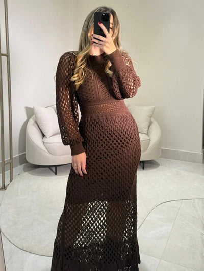 Vestido Midi Tricot Rendado Rebeca