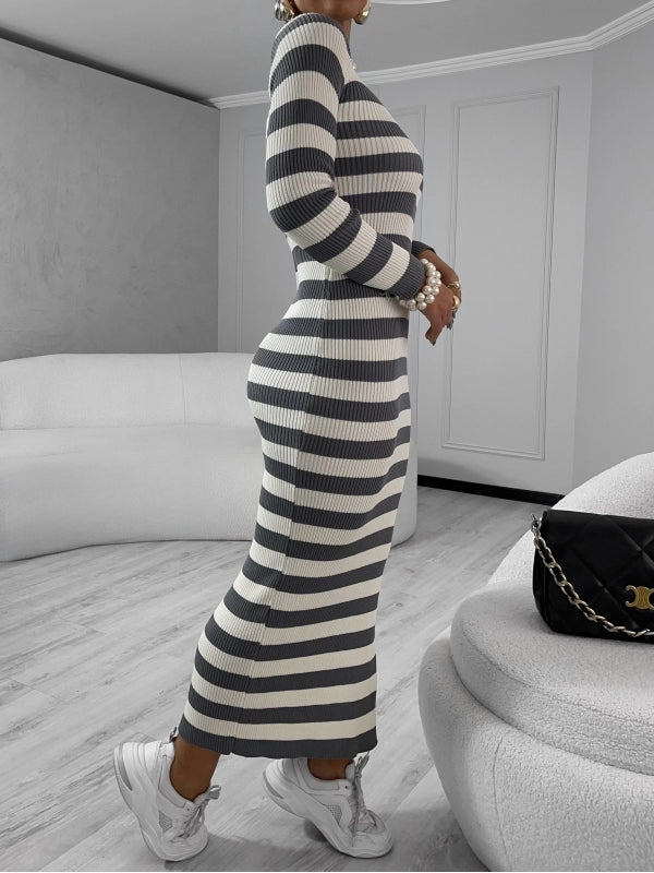Vestido Tricot Canelado Modal Sarah Listrado