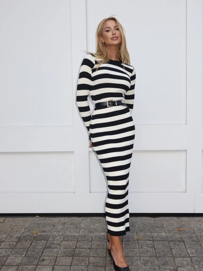 Vestido Tricot Canelado Modal Sarah Listrado