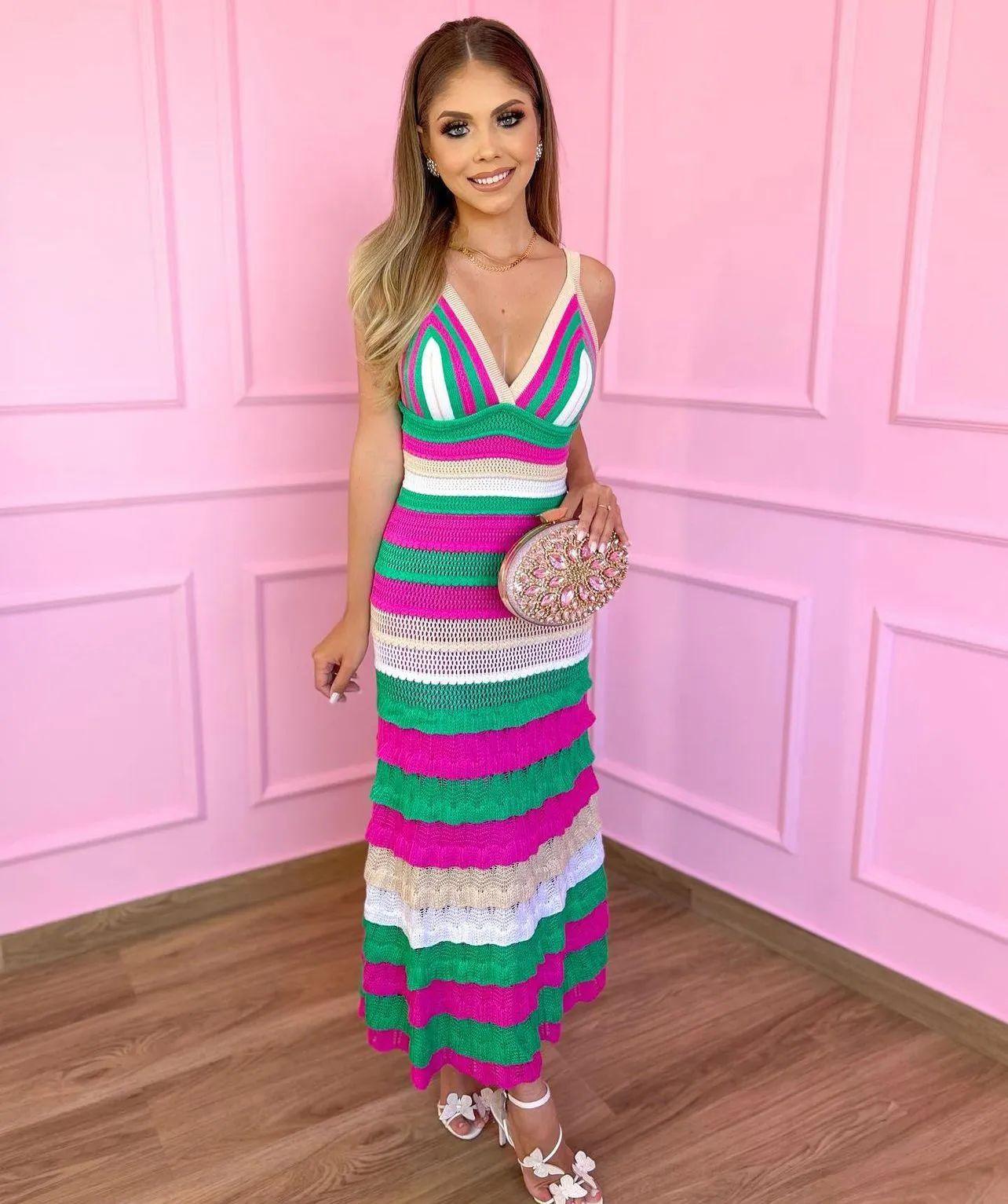 Vestido tricot em fio linha Flávia - Ateliê Tricot