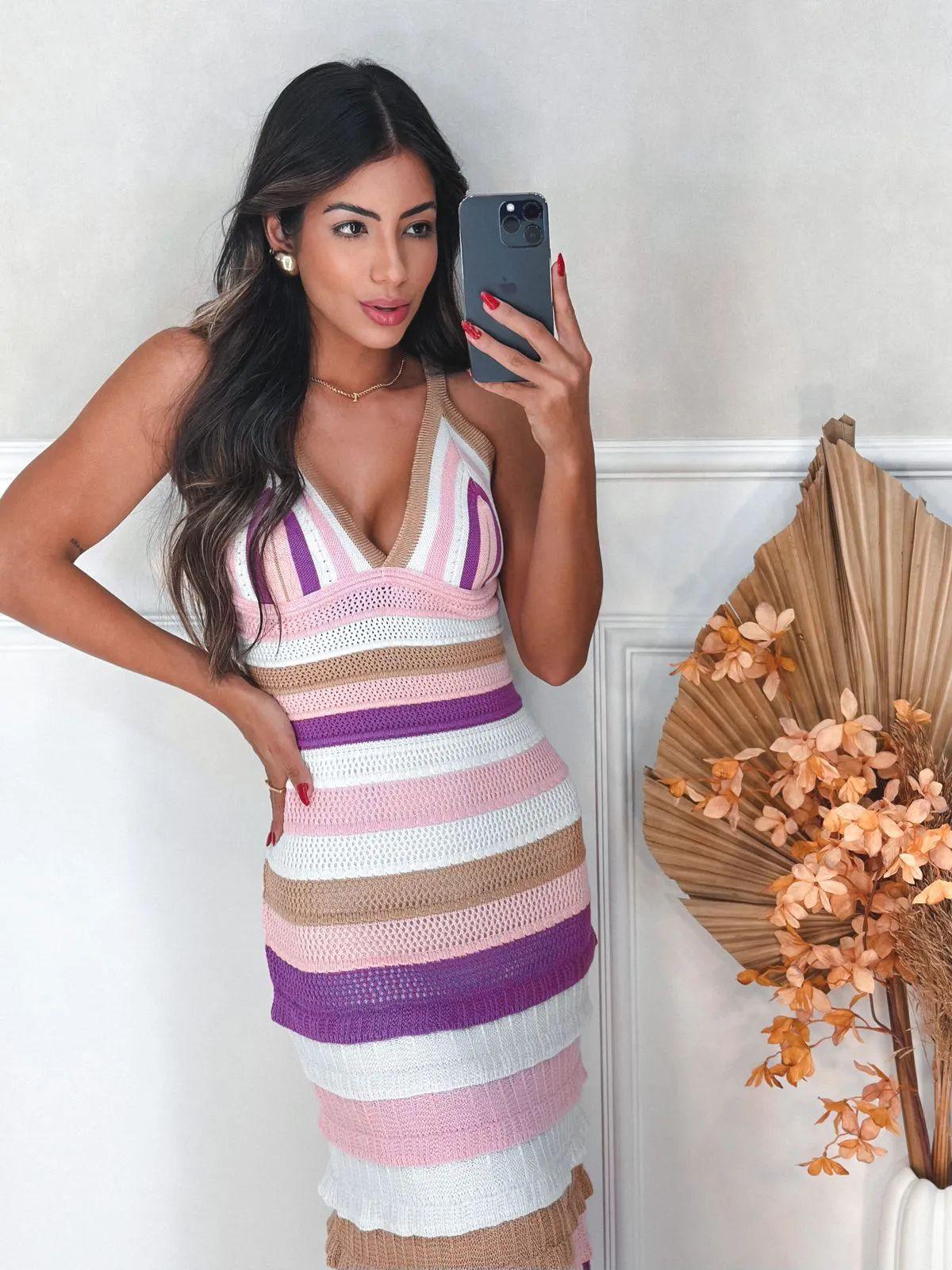 Vestido tricot em fio linha Flávia - Ateliê Tricot