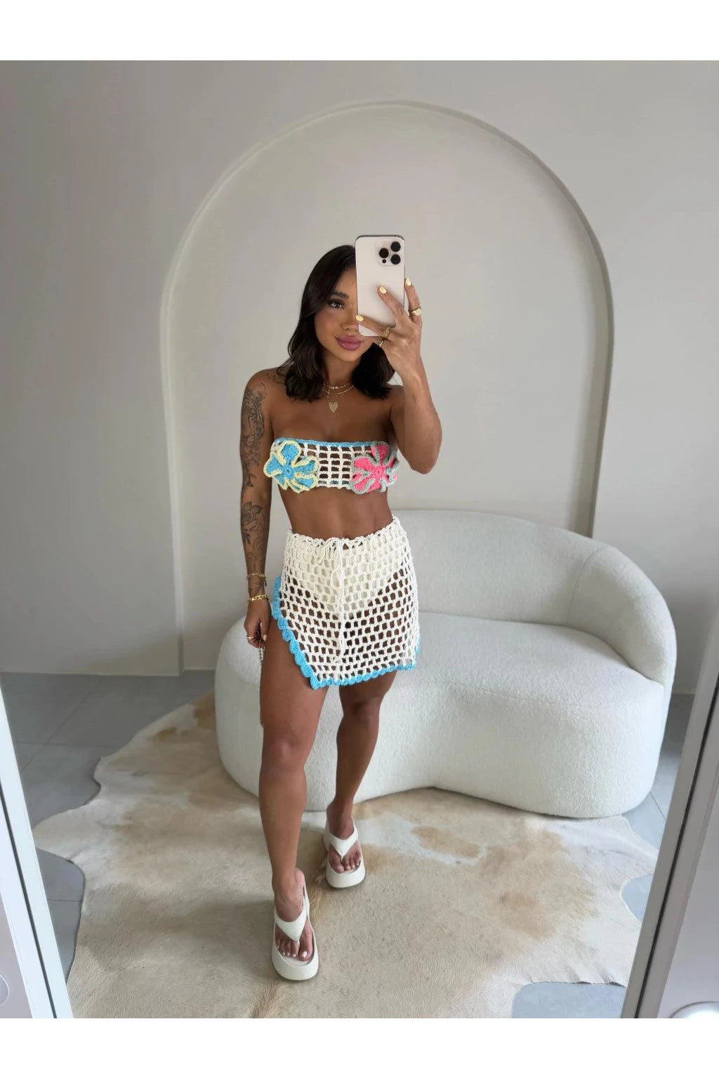 Conjunto Crochê Verão Tropical Azul - Ateliê Tricot