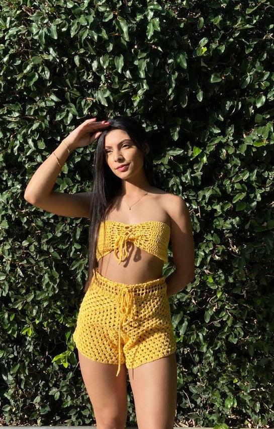 Saída Crochê Short Cintura Alta Vivian
