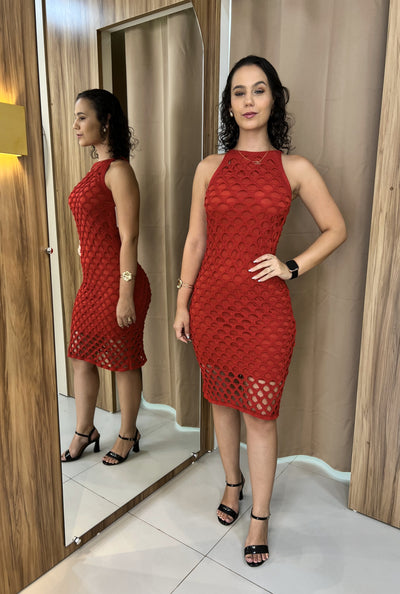 Vestido Rendado Tricot Modal Marcela Vermelho