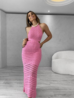 Vestido Longo Tricot Modal Recorte Francine Pink - Ateliê Tricot