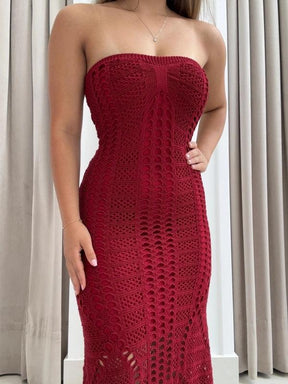 Vestido Tricot Modal Tomara que Caia Ticiane Vermelho Cherry - Ateliê Tricot