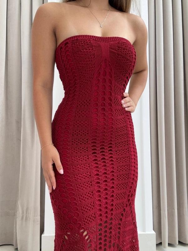 Vestido Tricot Modal Tomara que Caia Ticiane Vermelho Cherry - Ateliê Tricot