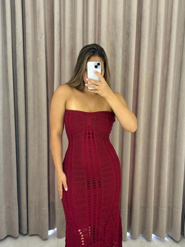 Vestido Tricot Modal Tomara que Caia Ticiane Vermelho Cherry - Ateliê Tricot