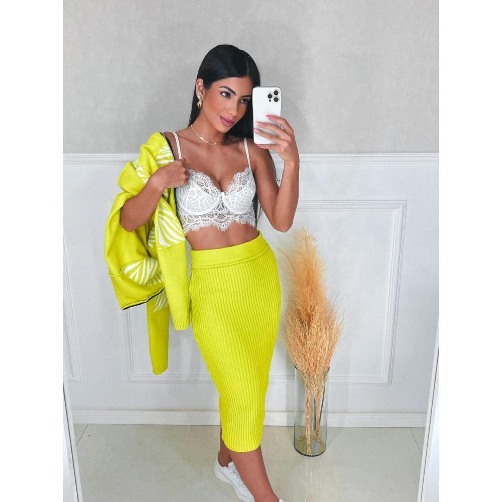 Saia tricot em fio modal canelada Alice - Ateliê Tricot