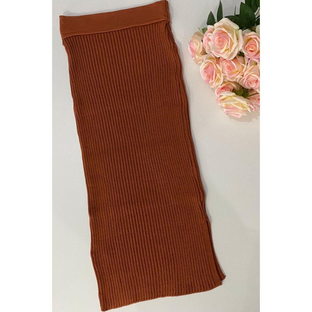 Saia tricot em fio modal canelada Alice - Ateliê Tricot