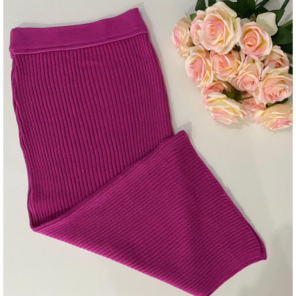 Saia tricot em fio modal canelada Alice - Ateliê Tricot