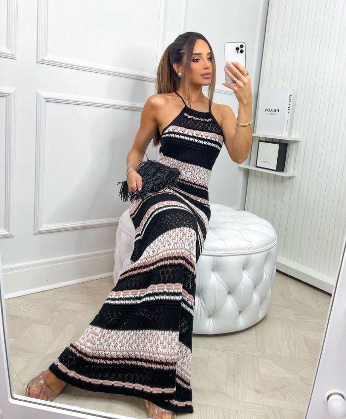 Vestido tricot longo em fio modal Monna - Ateliê Tricot